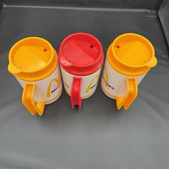 Vintage McDonalds Coca-Cola White 22 oz Travel Mugs w/Lid Whirley Set of 3 - Picture 4 of 13